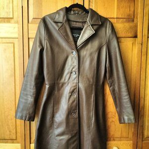 Sally and John New York 100% Genuine Leather Chocolate Brown Leather Coat Size L